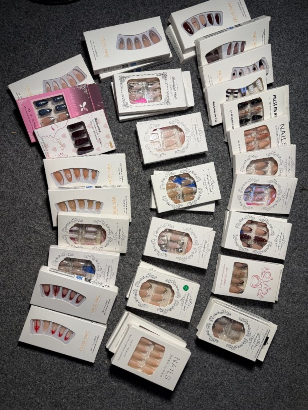 Bundle Lot 40 Press-On Nail Sets Medium Length French Glitter Stars Holiday Dots